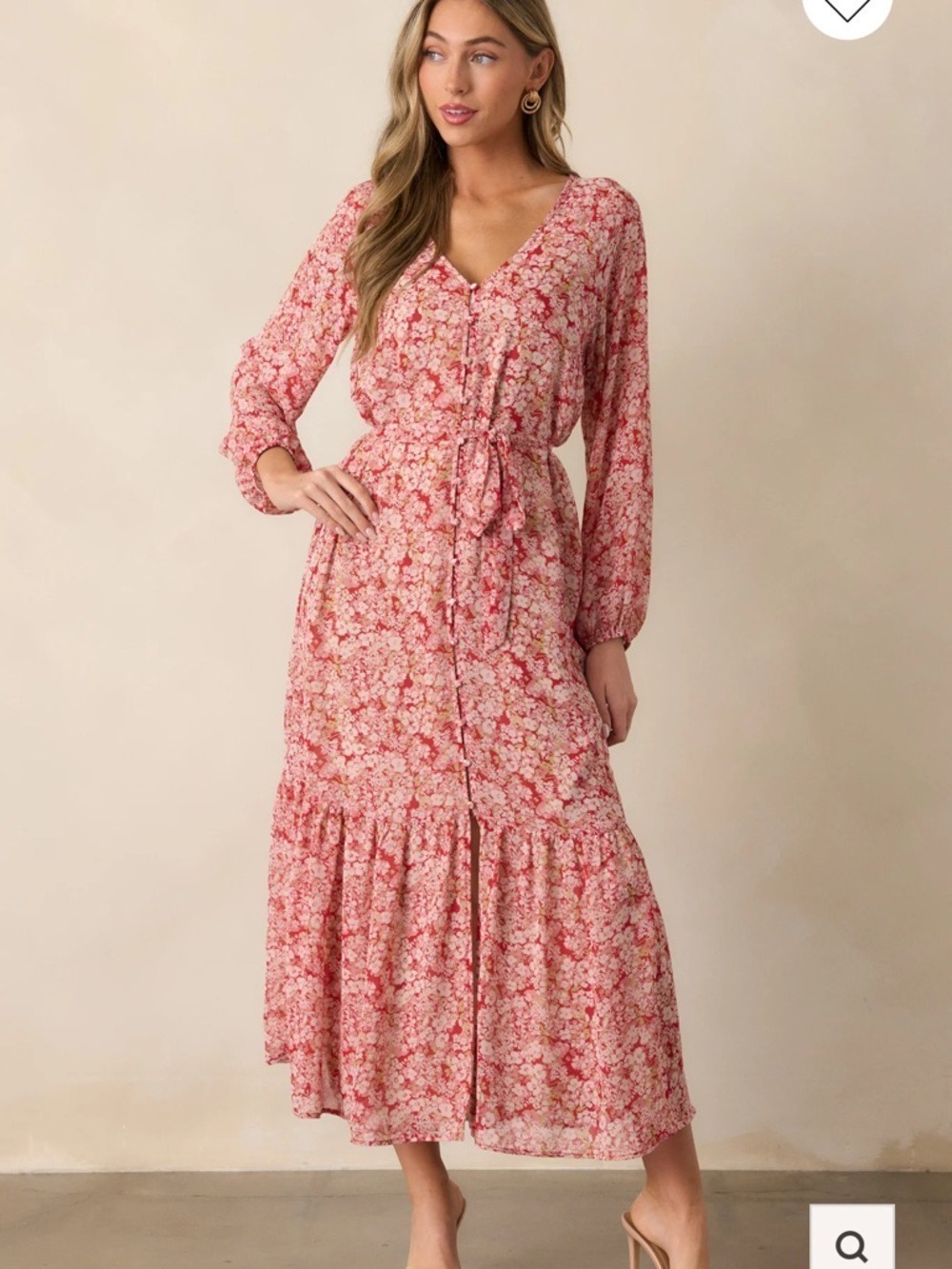 Z SUPPLY Della Cranberry Floral Maxi Dress Tiered V-Neck Long Sleeve NWT Medium - Picture 4 of 15